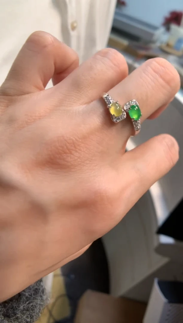 银S925镶嵌戒指翡翠戒指