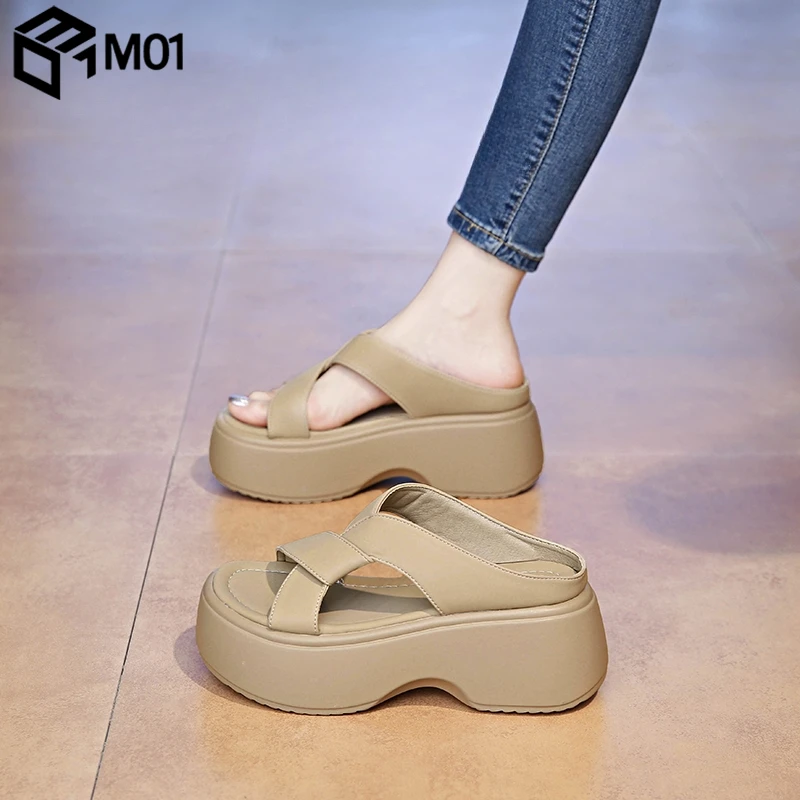 M01厚底凉拖鞋女夏外穿2025新款时尚高级感超火小个子松糕沙滩鞋