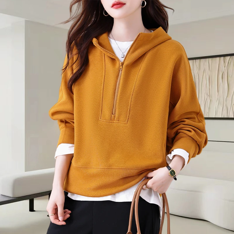 慵懒风半拉链连帽卫衣女2025秋季新款高级感宽松显瘦休闲外套上衣