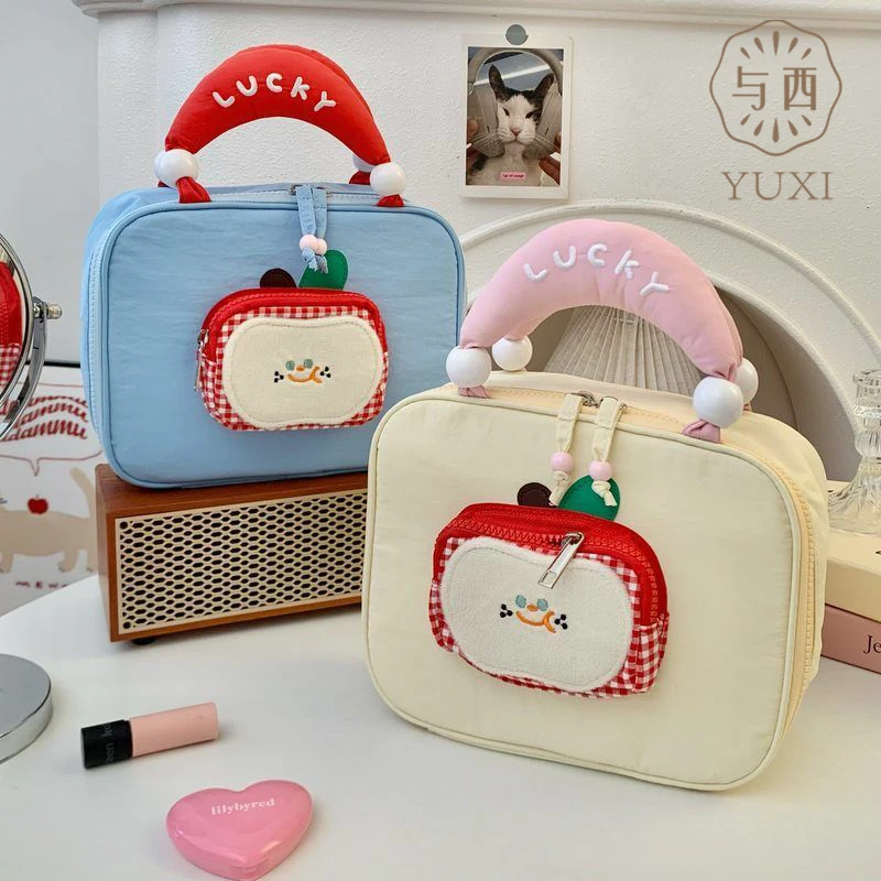 YUXI/与西卡通苹果手提化妆包女高端大容量化妆品收纳包洗漱袋