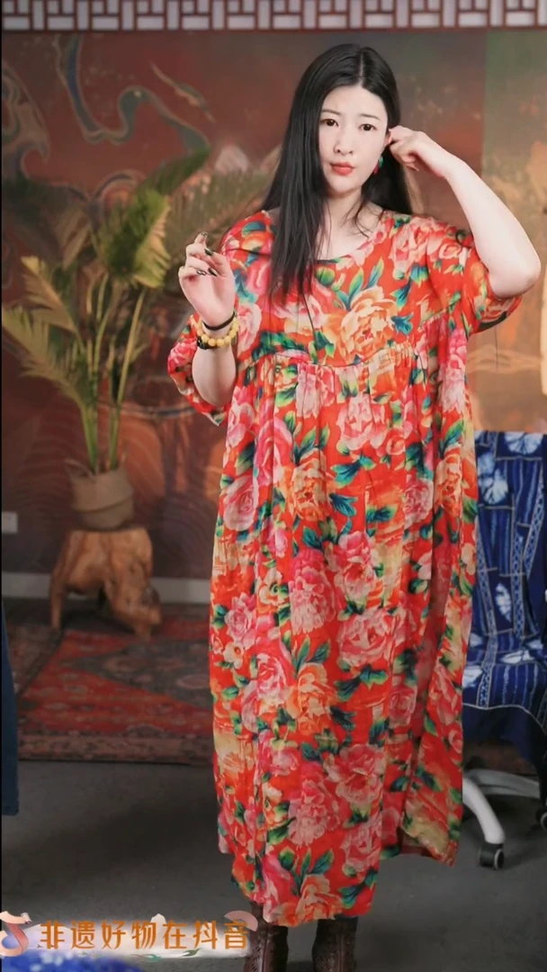 套头老牡丹花布裙