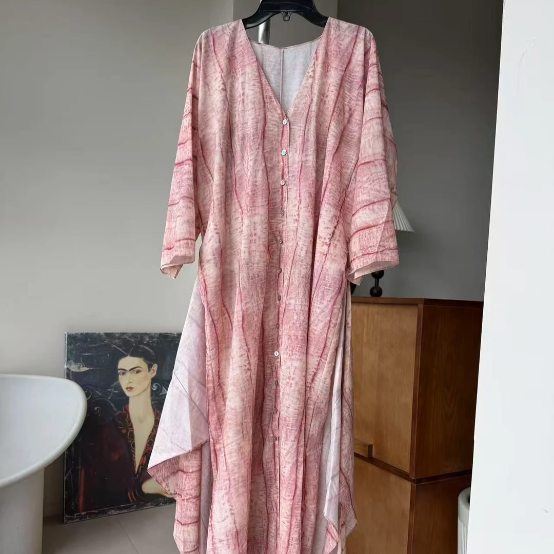 人间水蜜桃！西班牙水彩画不规则连衣裙