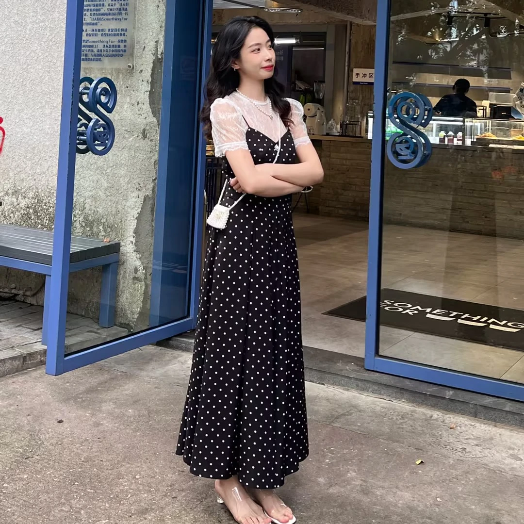 M246【赵老板专属】MAXRIENY法式复古连体裤赫本黑白波点连衣裤