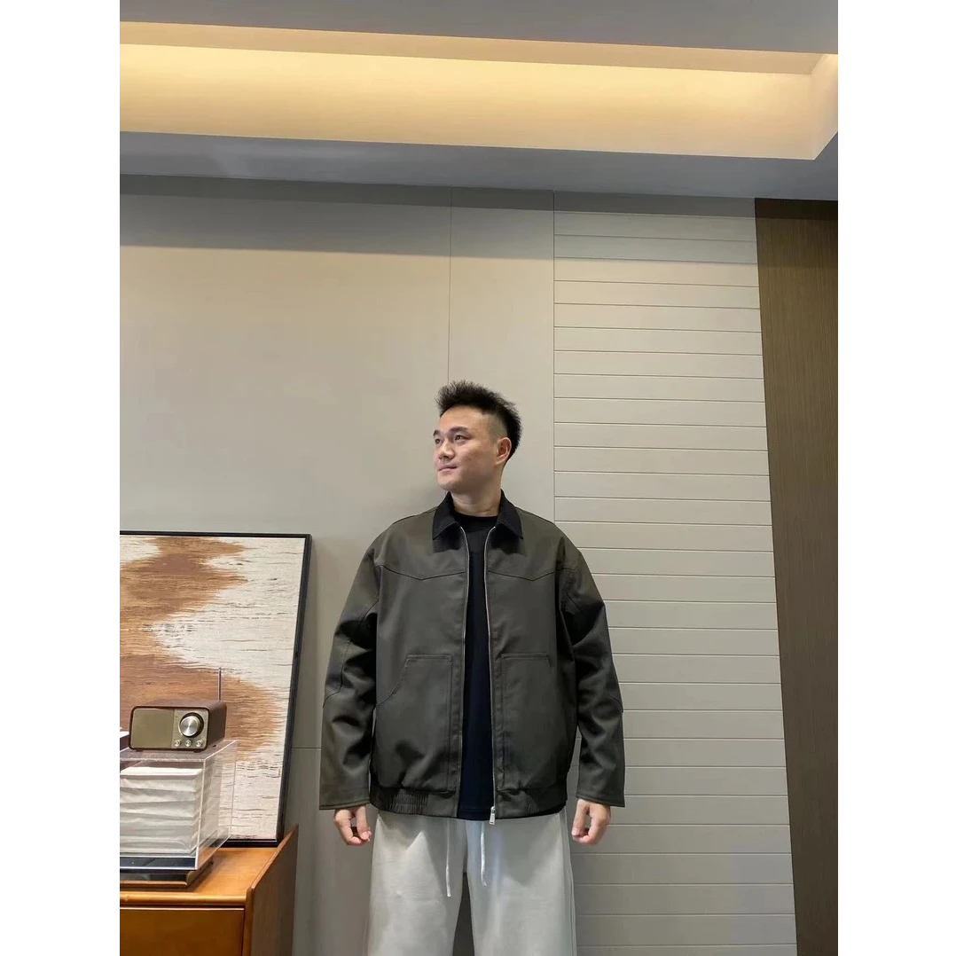 巴恩风工装外套男秋季美式复古翻领棒球服cleanfit短款底特律夹克