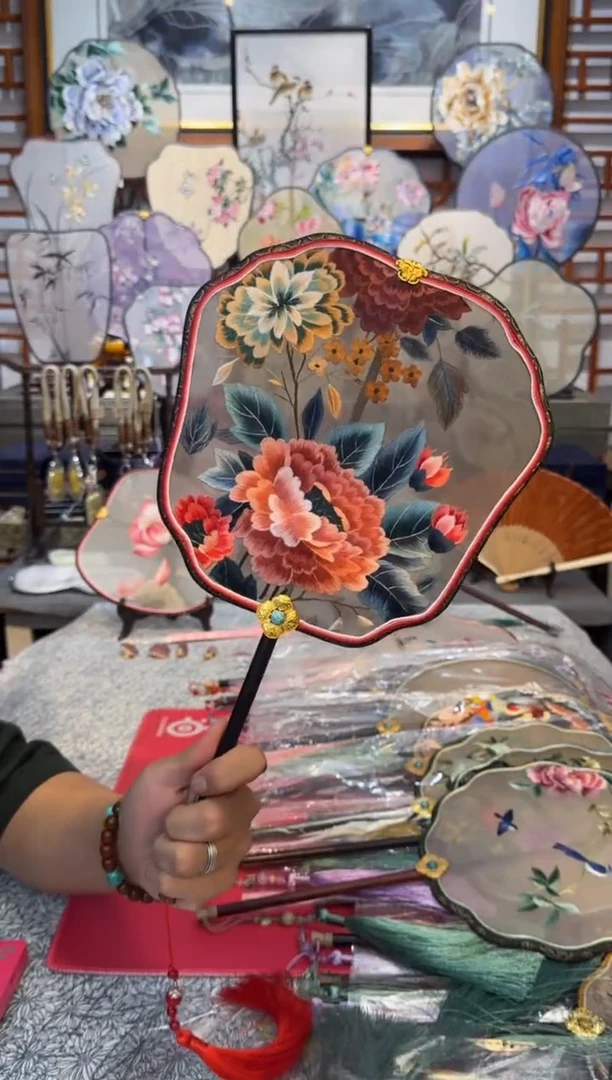 扇子纯手工苏绣团扇 买一送一