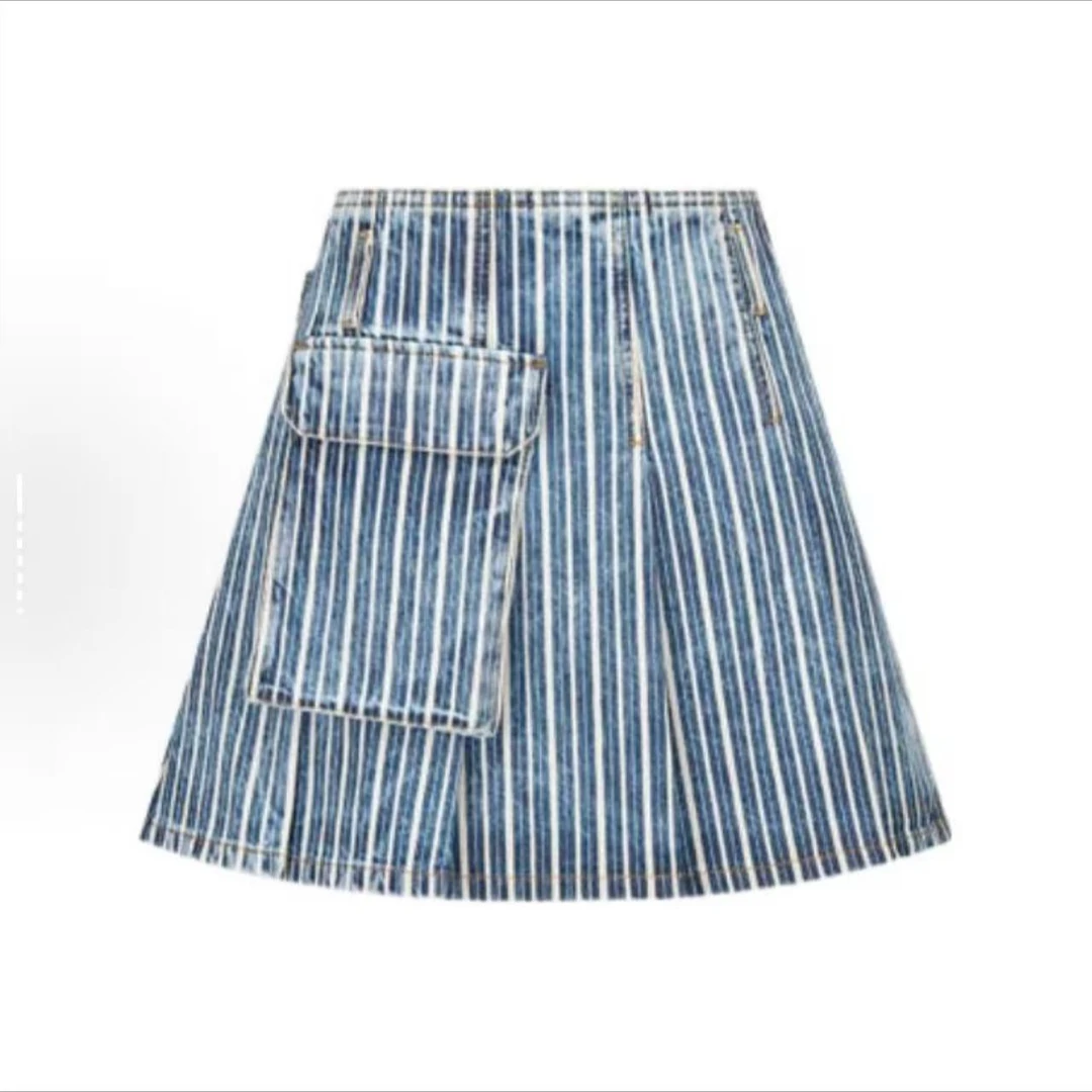 99新 DIOR/迪奥 FW22CD蓝色条纹半身裙34码 腰围68