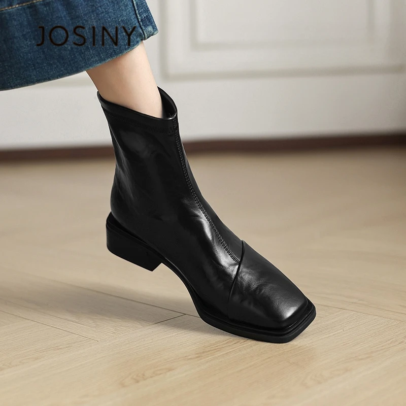 卓诗尼【断码清仓】厚底2025冬季新款平底短靴女百搭瘦瘦靴弹力靴子