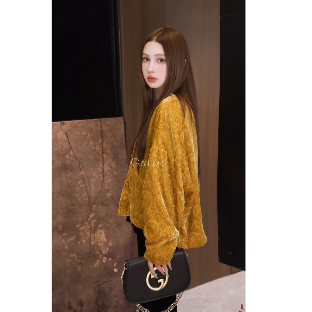 G. yantong/郭彦彤设计师款真丝丝绒重工外套秋款轻奢高级WT1049