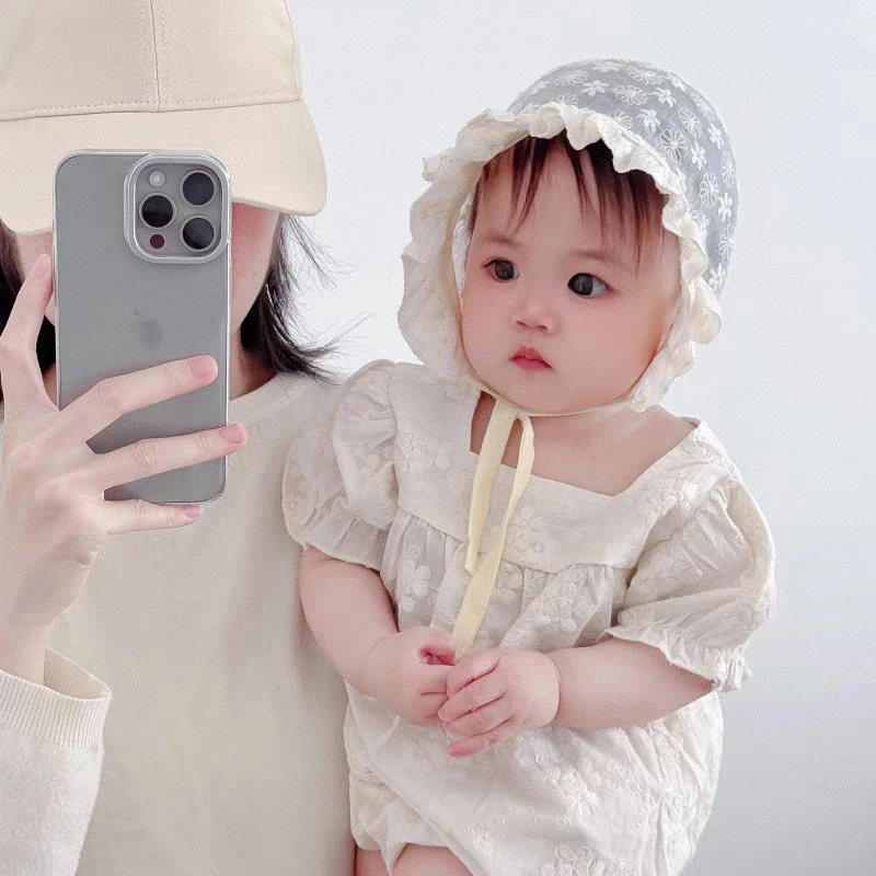 女宝宝花边帽夏季薄款婴儿帽子夏天洋气新生满月百天儿童公主胎帽