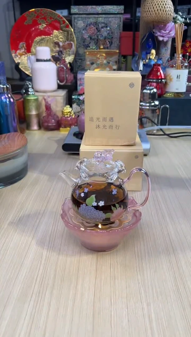 52蝴蝶绣球花茶壶+温茶器