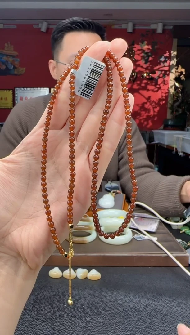颈饰未镶嵌和田玉且末红糖小米珠多圈卡4