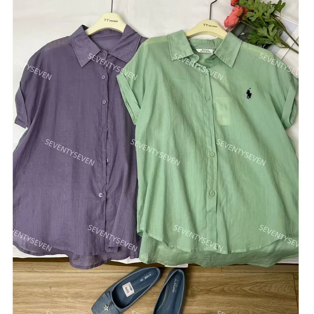 D820.D821#韩系彩色棉麻短袖衬衫（拍照光线原因 颜色略有误差）