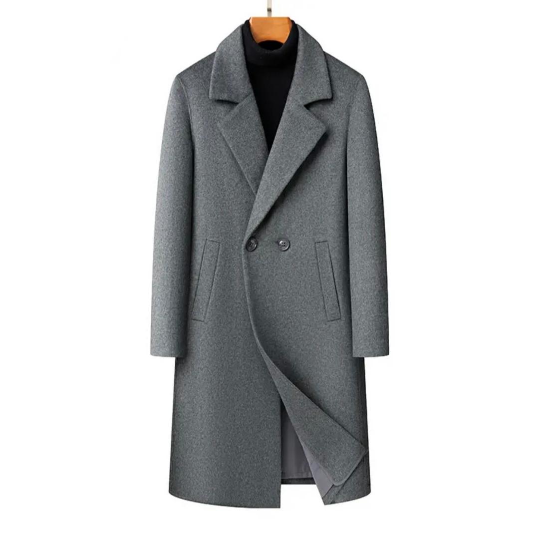 羊毛呢子大衣男士中长款西装领商务休闲高档男装外套冬新款双面呢