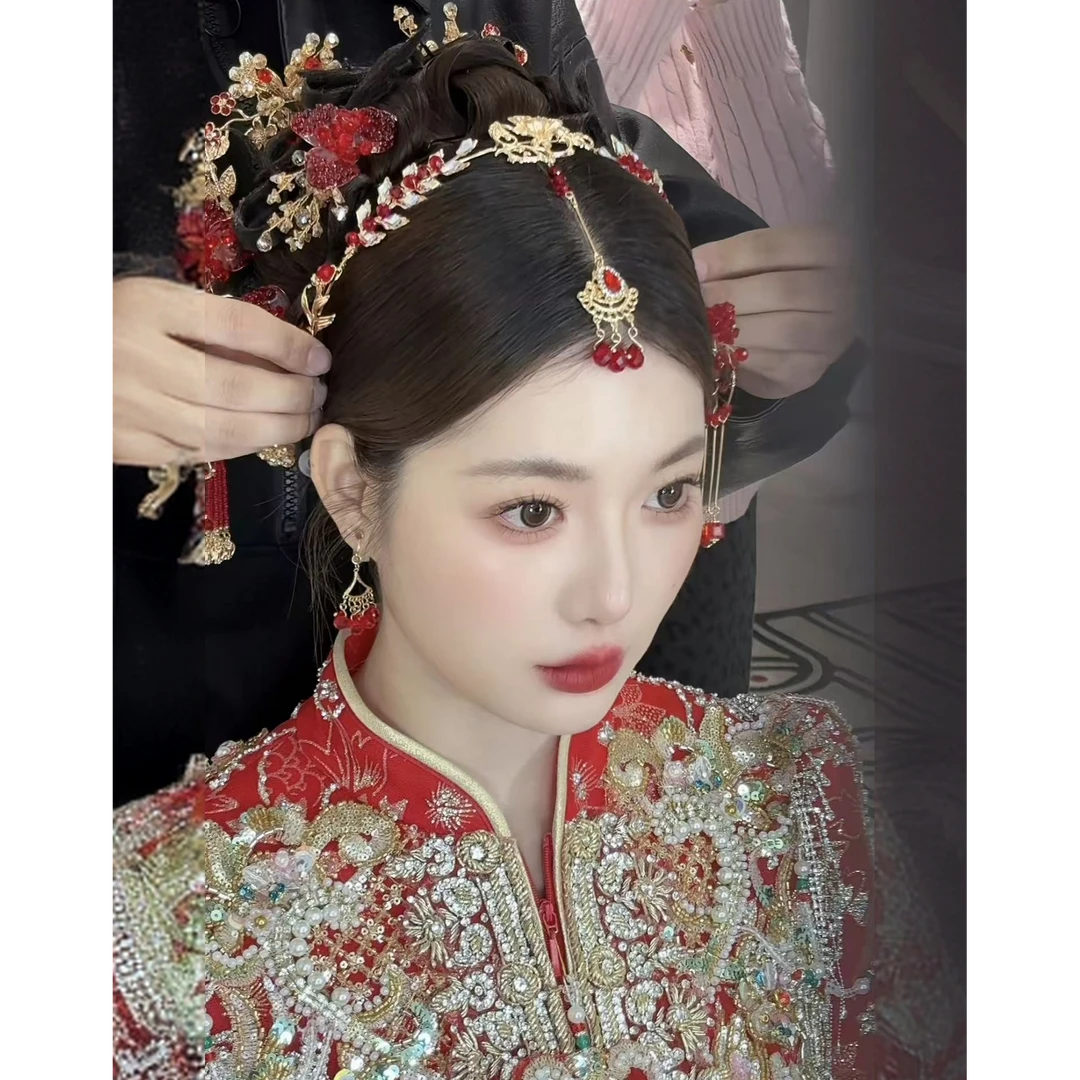 合金婚庆饰品 新款红色中式【发箍】新娘结婚饰品Q02