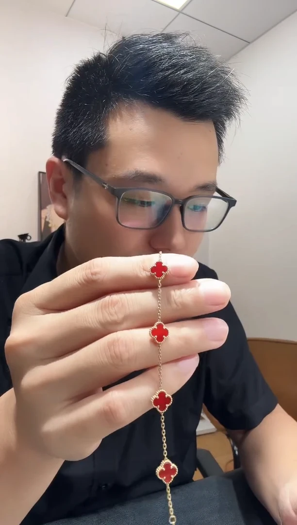 玛瑙/玉髓手链18K金镶嵌单*红色k黄，小号五花手链GHJ
