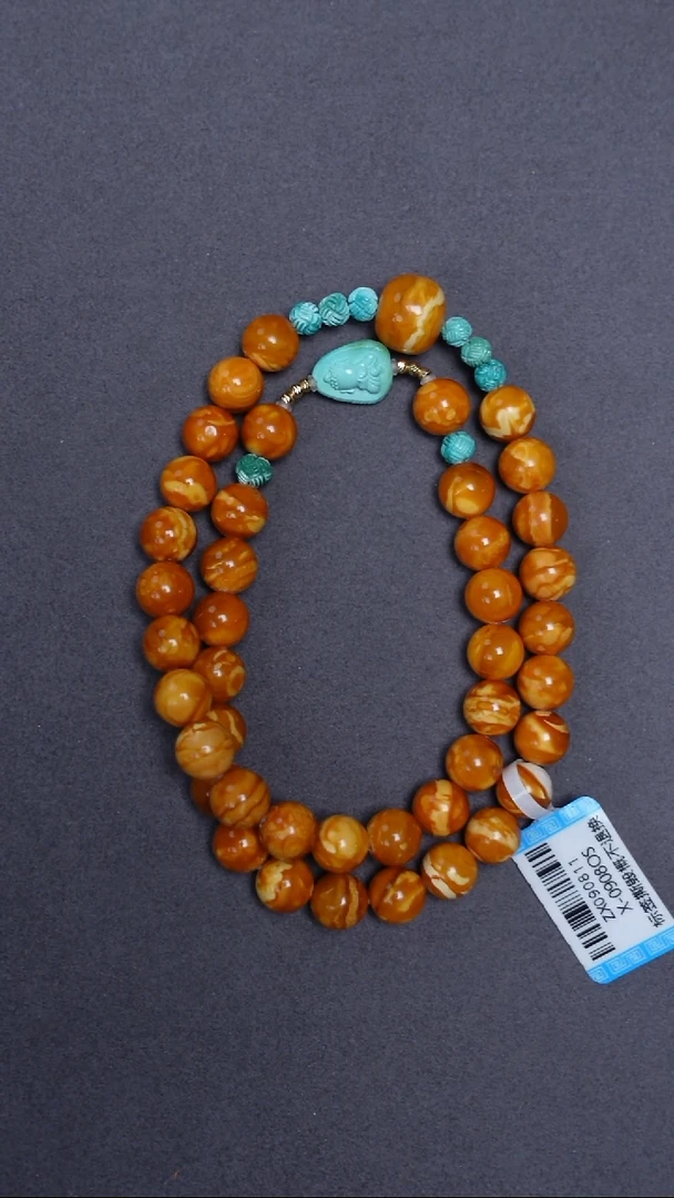 手链蜜蜡18K金镶嵌花蜡绿松双圈8mm