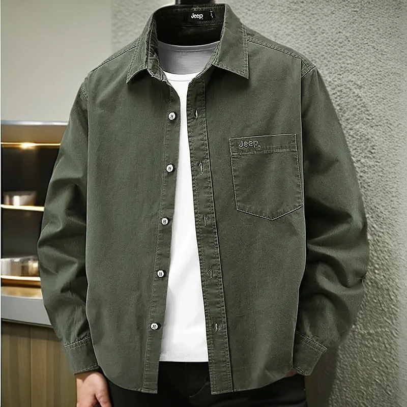 美国Jeep官方正品2025春秋新款长袖衬衫男士休闲宽松百搭纯棉衬衣