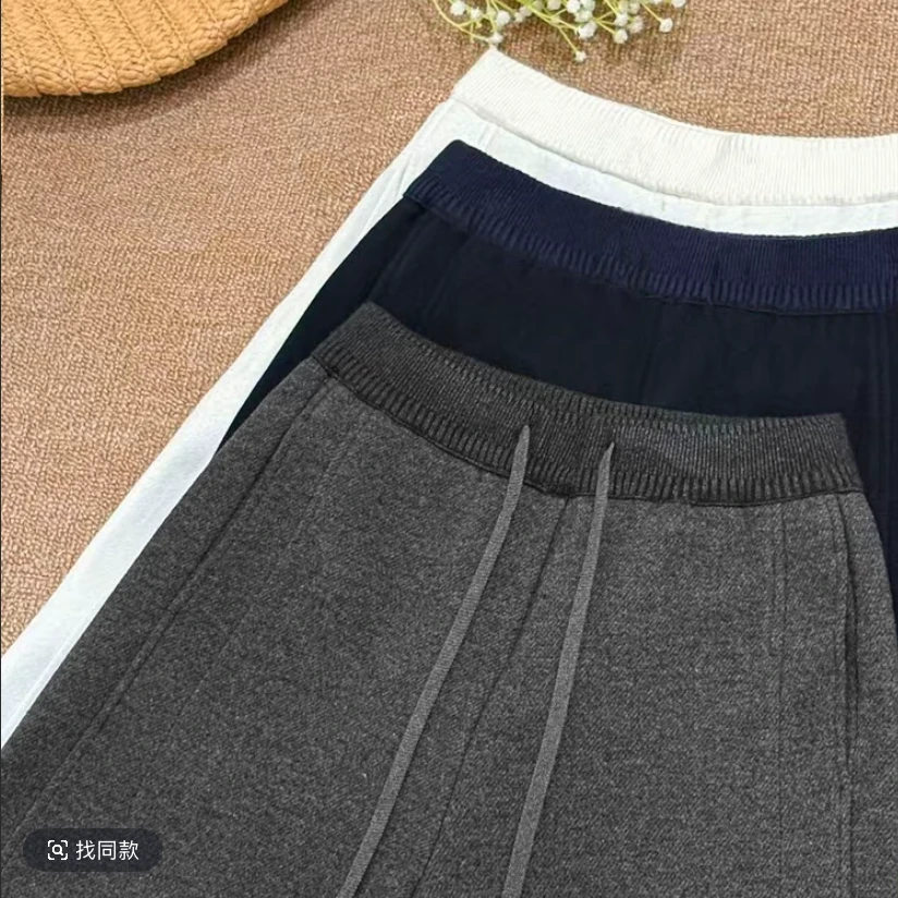 绵羊 毛加绒加厚高腰休闲裤女2025秋冬新款时尚松紧腰裤子气质