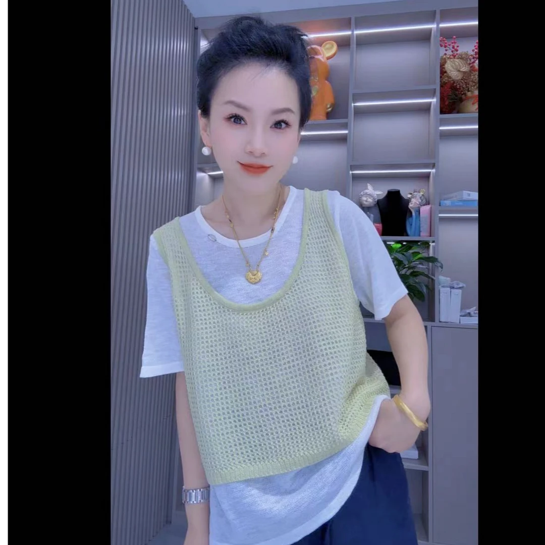 圆领针织假两件--