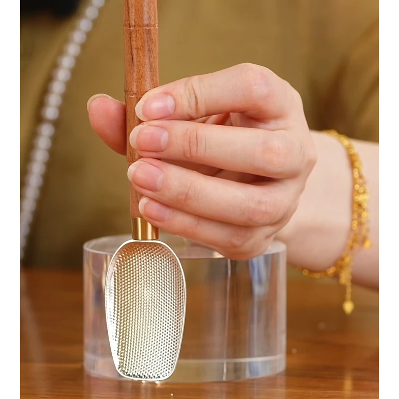 【央广非遗】木竹节银色合金茶勺 th373