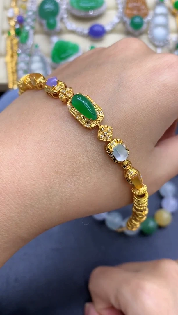 18K金镶嵌手链翡翠405-中国好珍宝