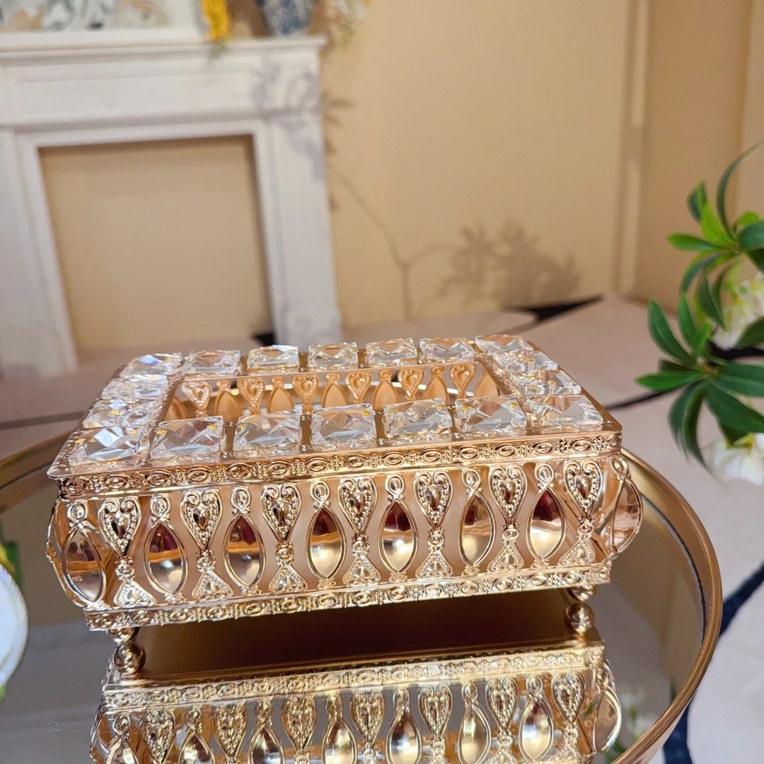 M576欧式轻者金属纸巾盒客厅家用创意桌面餐巾抽纸摆件