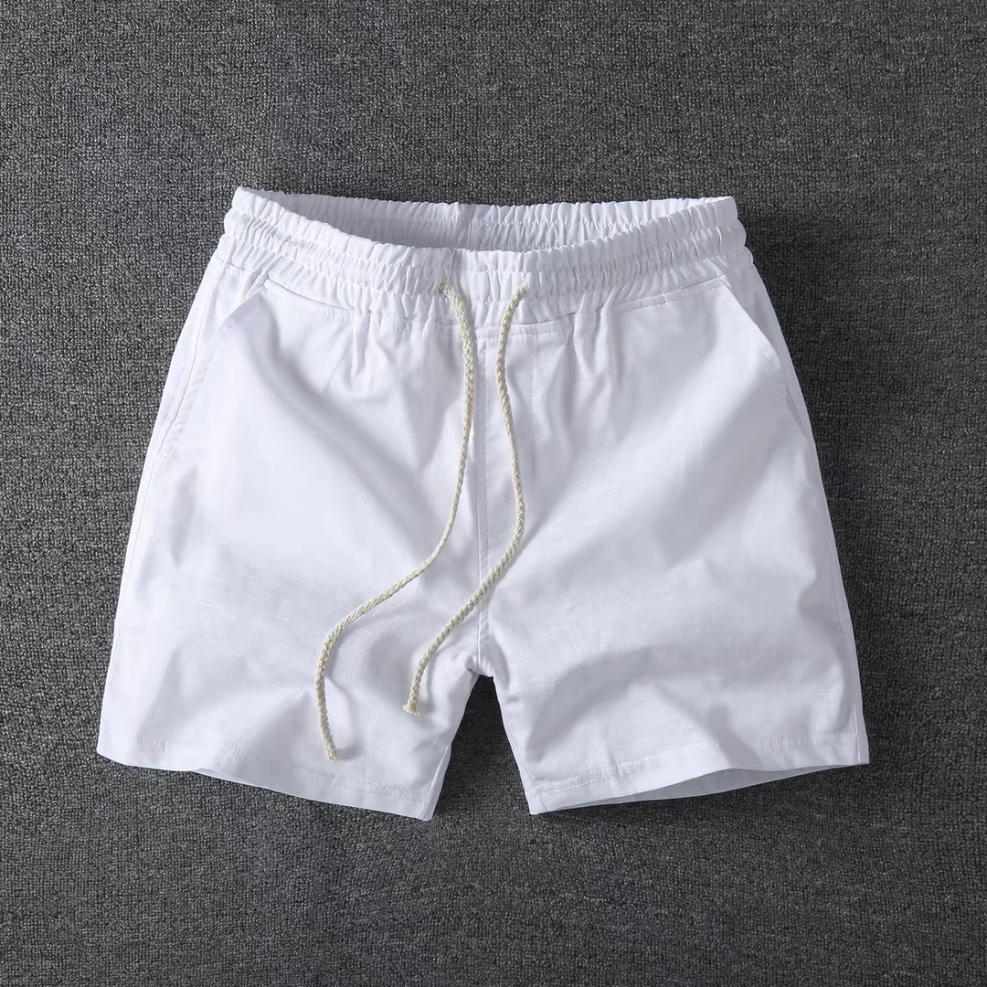 夏季薄款透气四分短裤白色宽松裤子男士运动休闲弹力跑步沙滩裤