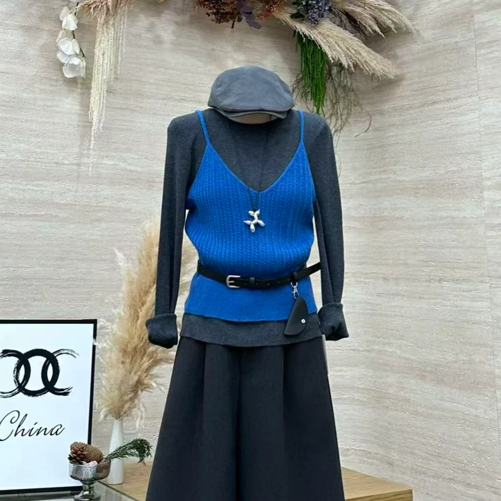 【元气夹心】韩系修身显瘦挂脖毛衣-6613