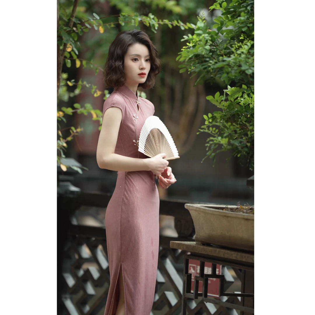 彩彩家【樱花树下】夏季气质收腰修身显瘦长款复古设计师改良旗袍