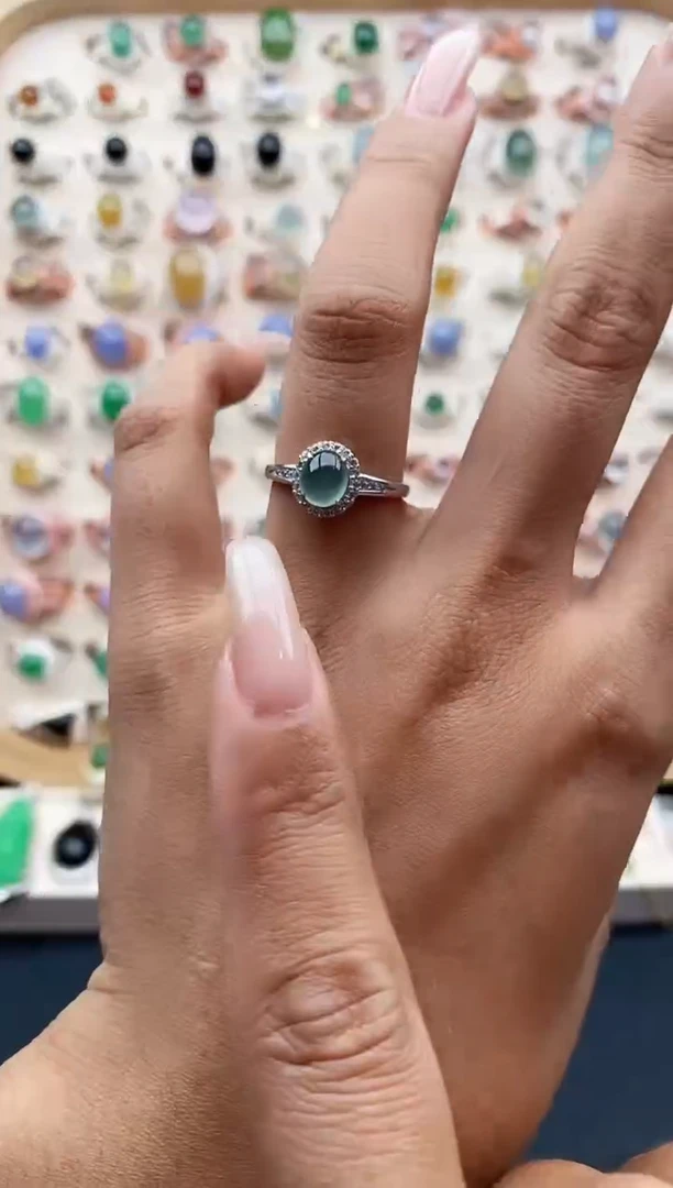 【闪购商品】翡翠戒指银S925镶嵌天然A货翡翠111  9+7