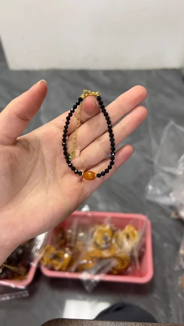 手链未镶嵌碧玺蜜蜡枣珠黑碧玺切面珠手链[0737]