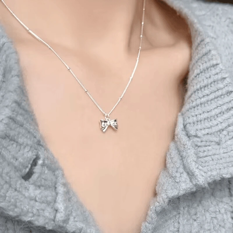 钛钢项链 少女风蝴蝶结爱心/水滴/铃铛小众坠链素款时尚