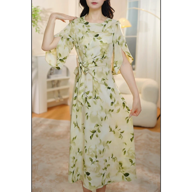 2025春夏季新款雪纺高端轻奢碎花优雅百搭显瘦修身时尚连衣裙2522