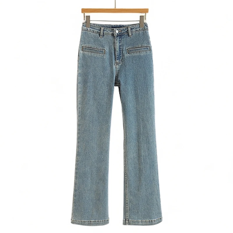 【伍莎-自营】时尚高腰显瘦气质喇叭裤牛仔裤#VZ148Z019