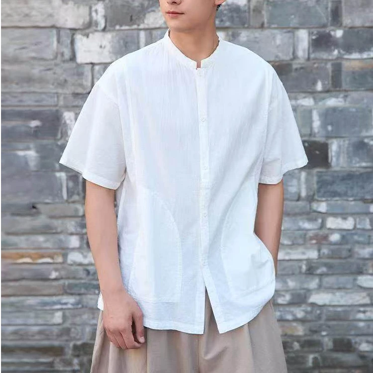 娜家·国风【棉麻·禅意】大码中国风白色中式夏季短袖上衣NJW(1048)