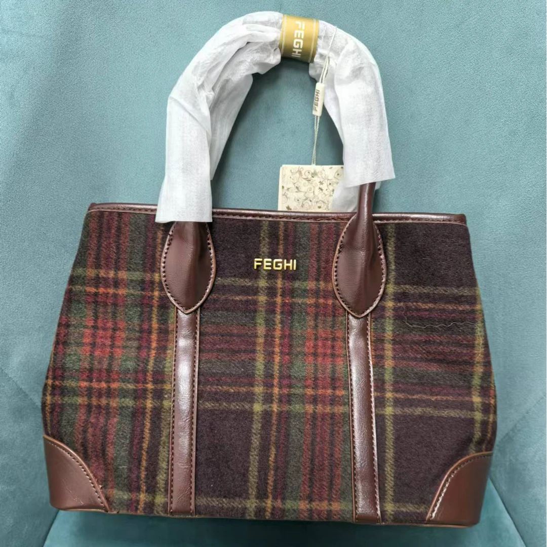 时尚百搭彩色复古棋盘格水桶包单肩包 079