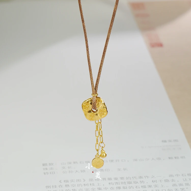 18K金吉言方牌吊坠项链G80922