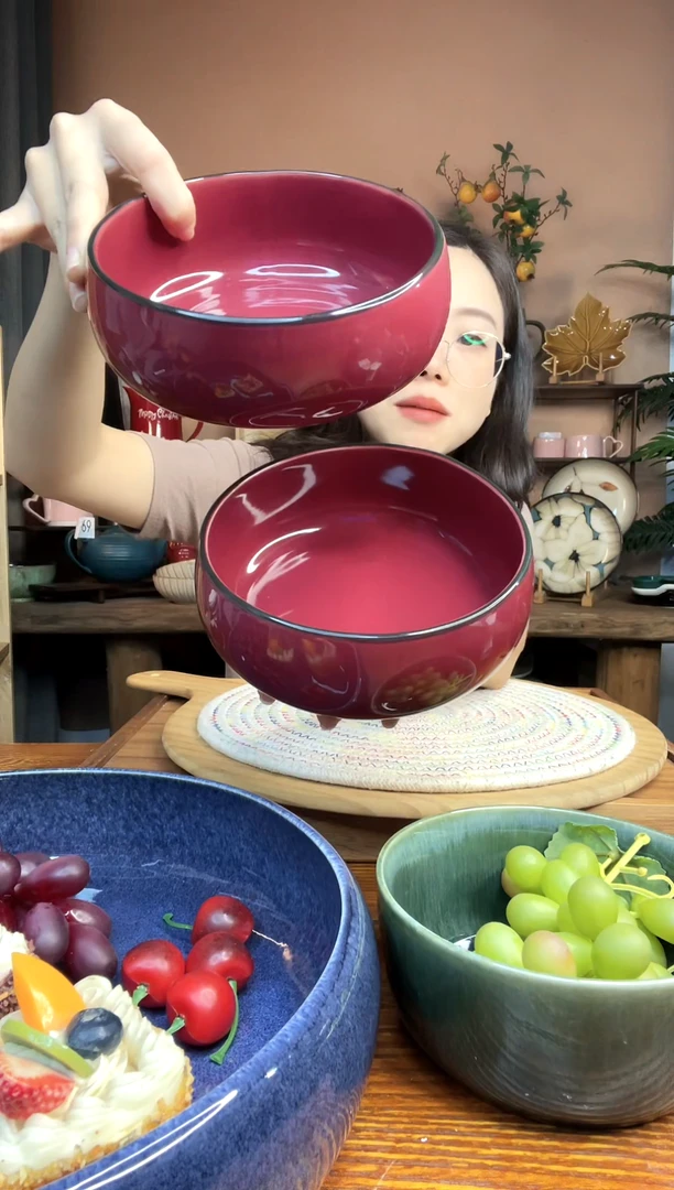 陶瓷5.5英寸红色啵啵碗 2件装 微瑕疵