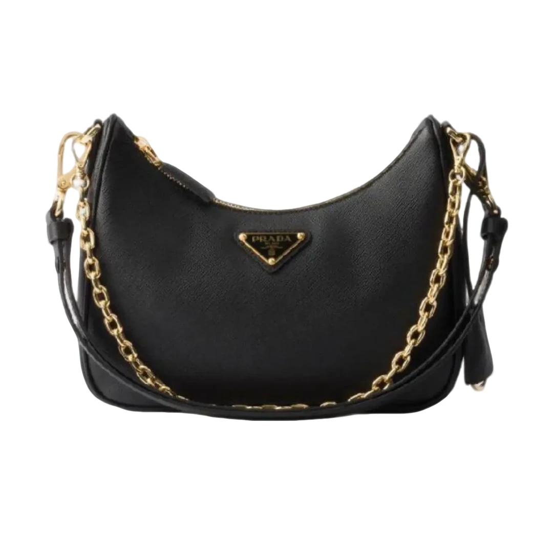 99新 Prada/普拉达 黑金Re-Edition 2005 单肩斜挎手提包