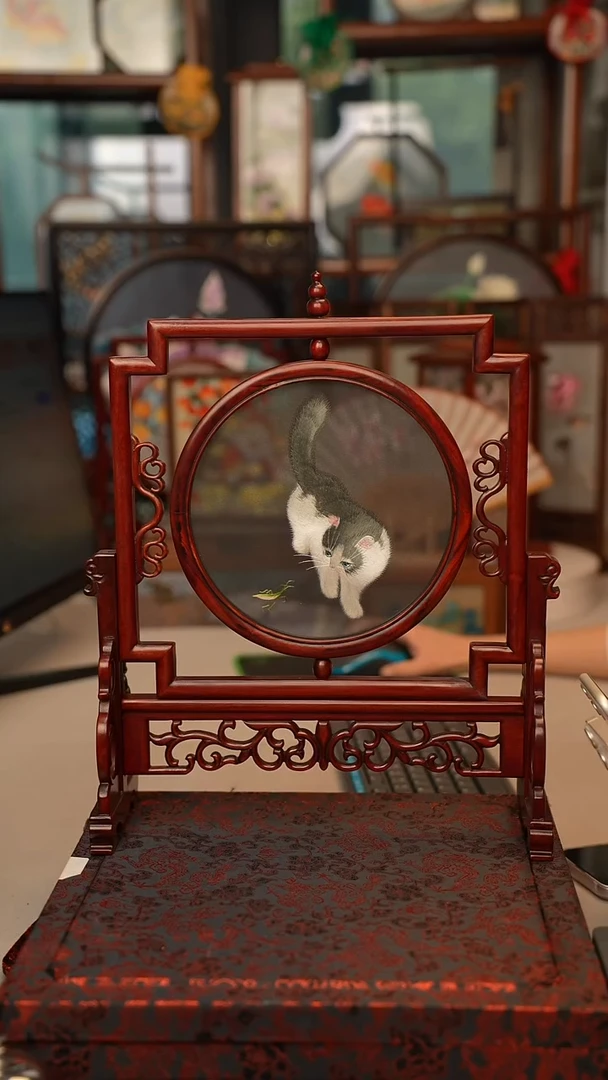 扇子苏绣双面异色绣五福架 35乘41