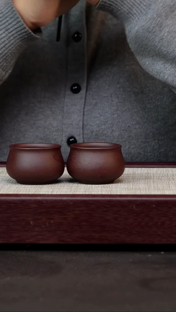 茶杯紫砂紫泥敞口主人杯一对