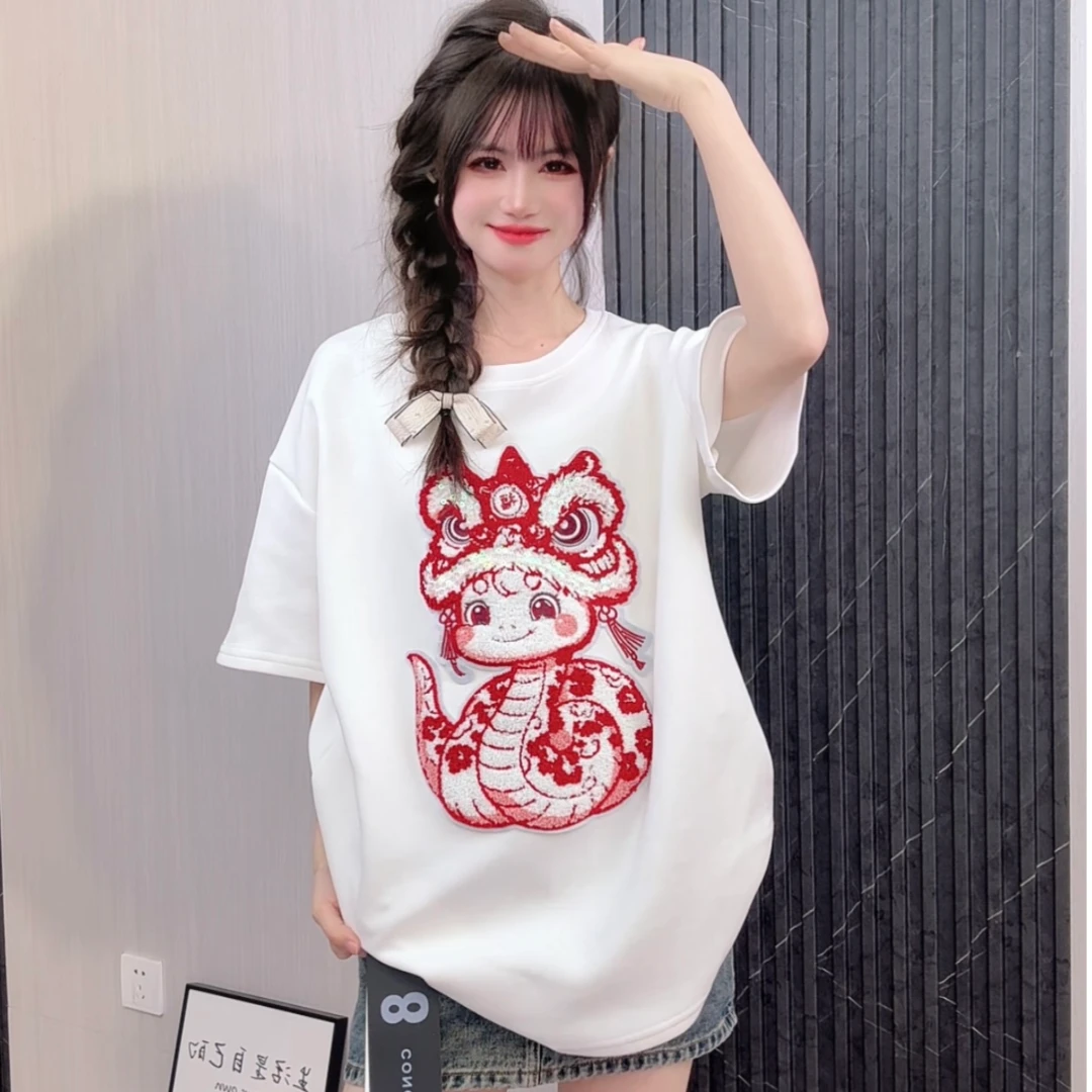 【胖头鱼衣橱】2025春夏季新款时尚休闲T恤重工刺绣卡通图案短袖