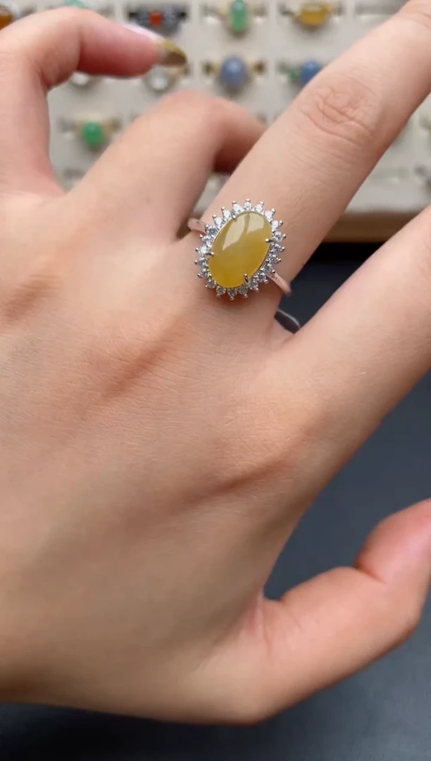 银S925镶嵌戒指翡翠一物一证一礼盒