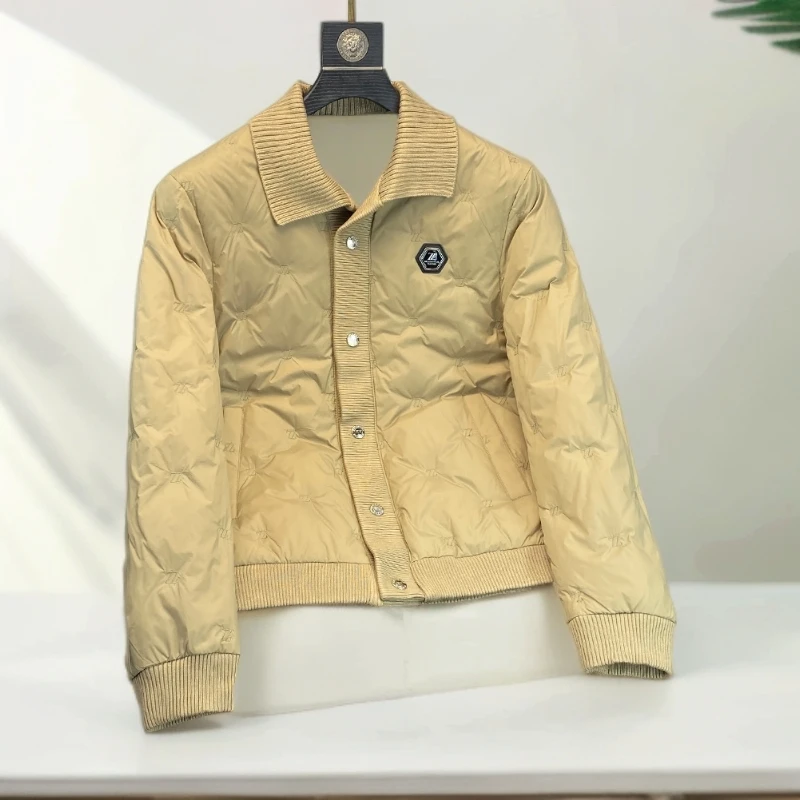 维斯克纳欧货针织翻领羽绒服男款冬季新款潮牌短款爆款白鸭绒外套