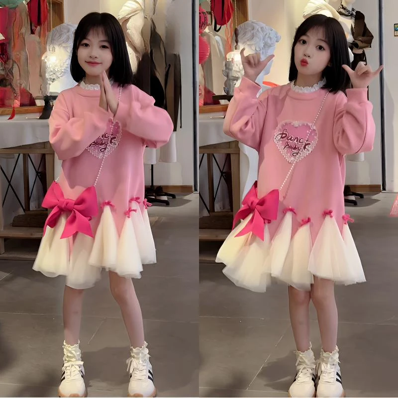 女童春秋卫衣儿童2025春装新款连衣裙洋气女孩甜美宽松休闲卫衣裙