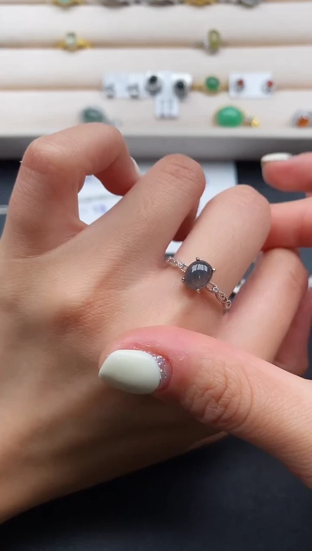 银S925镶嵌戒指翡翠8888888+6