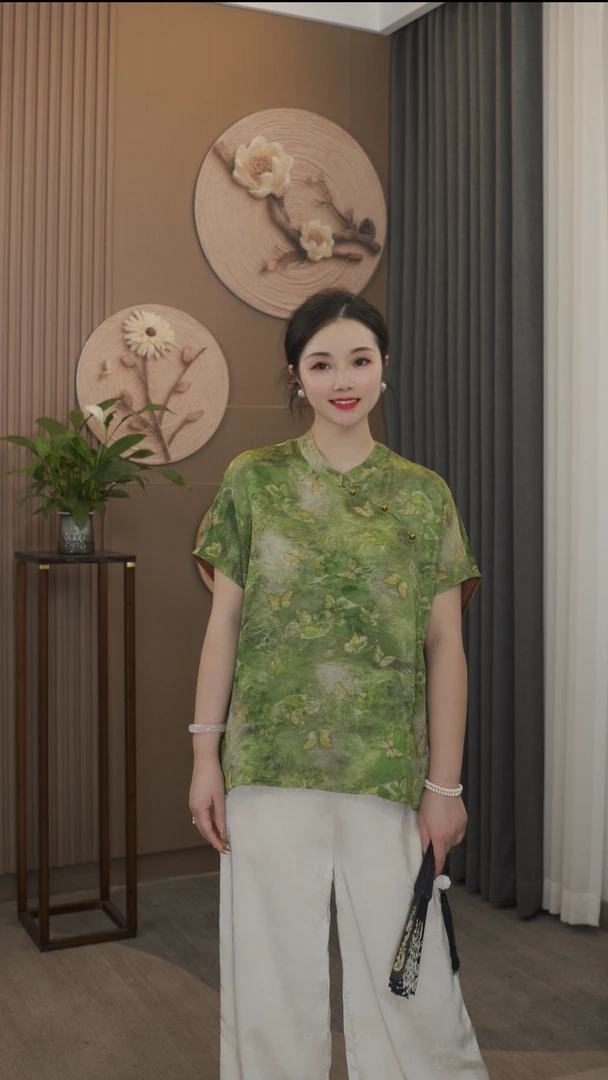 淇然原创【清秋】2025时尚经典严选新中式盘扣国风女士落肩上衣