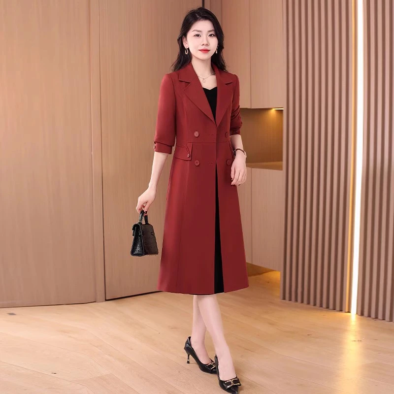 拉夏贝尔风衣外套女款2025新款春秋季中长款轻奢高级感喜婆婆大衣