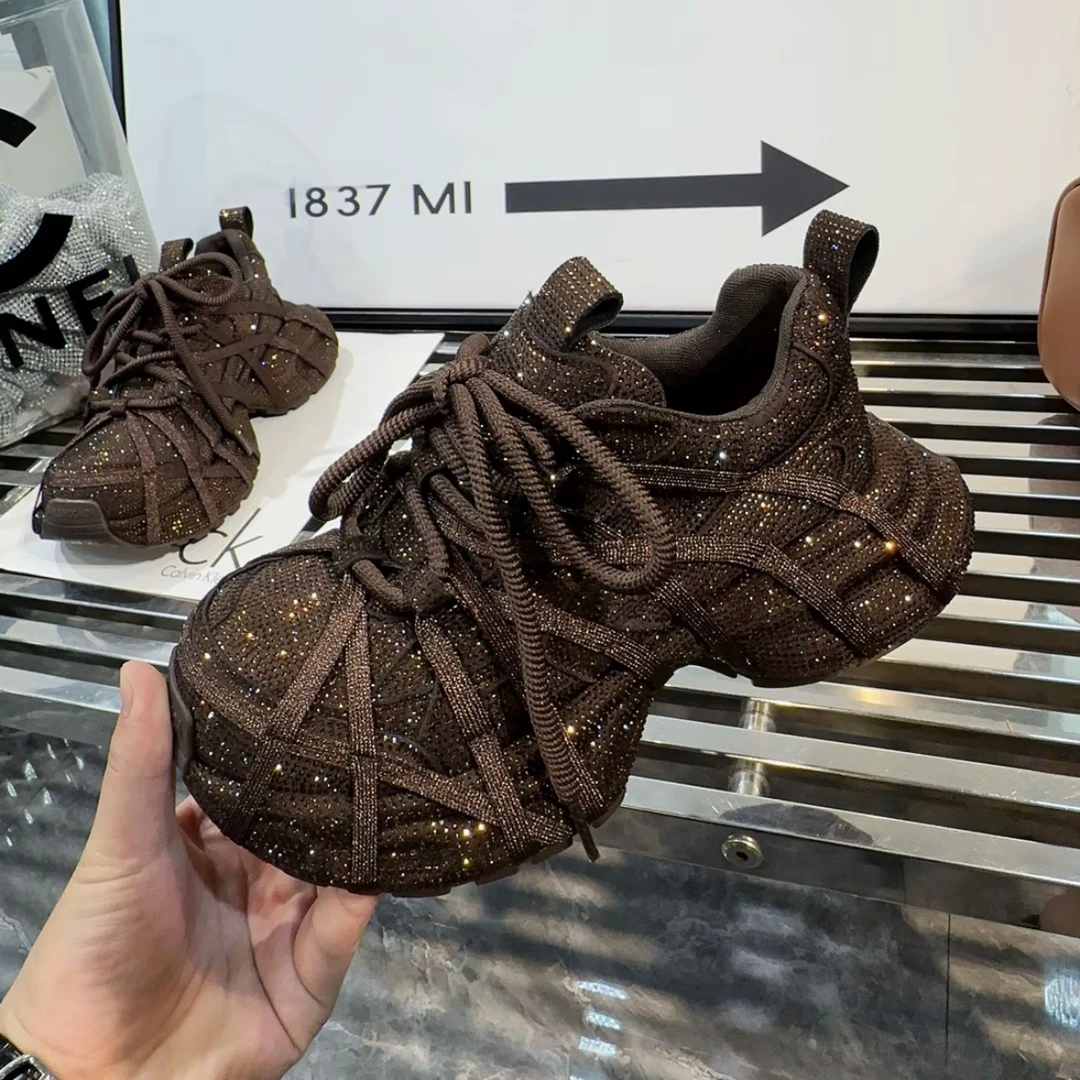 A.M艾墨儿2025年新款巴黎升级款绑带重工水钻名媛风满天星老爹鞋