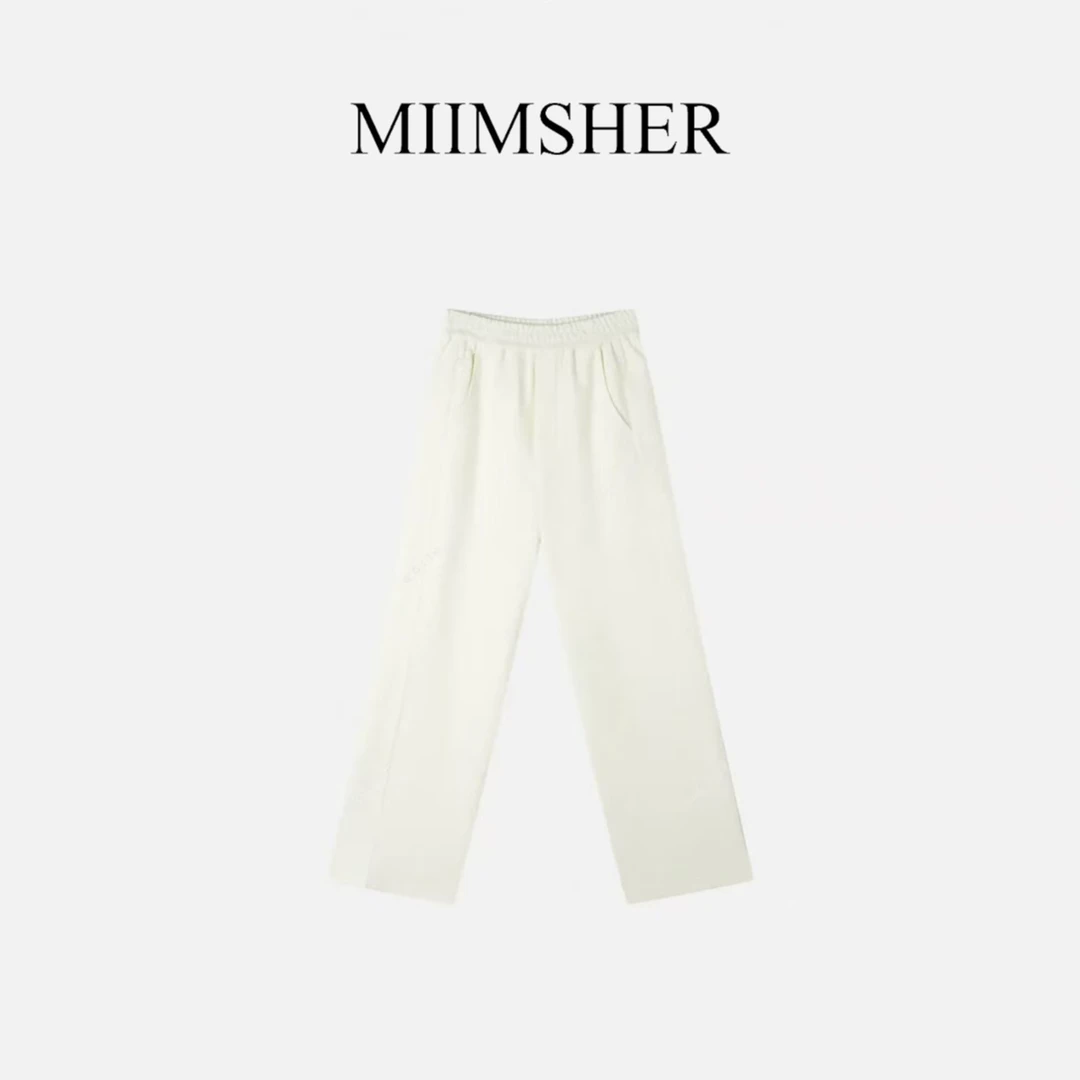 加厚加绒 桑蚕丝羊毛混纺设计感松紧腰休闲裤简约显瘦直筒裤W1607